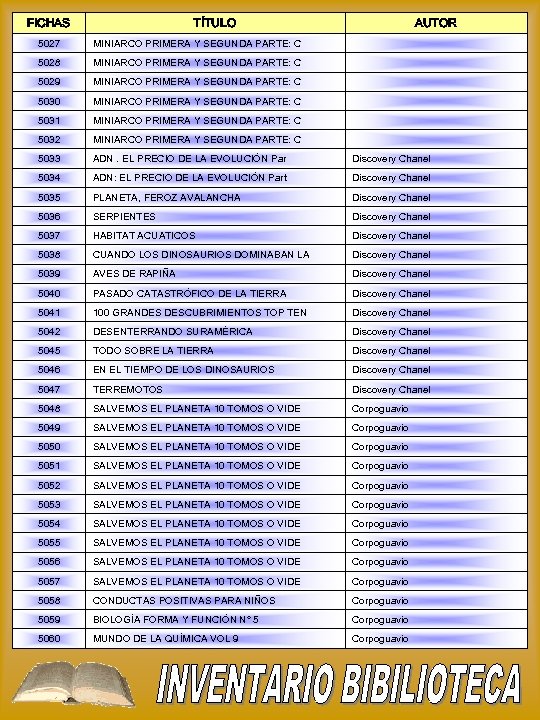 FICHAS TÍTULO AUTOR 5027 MINIARCO PRIMERA Y SEGUNDA PARTE: C 5028 MINIARCO PRIMERA Y