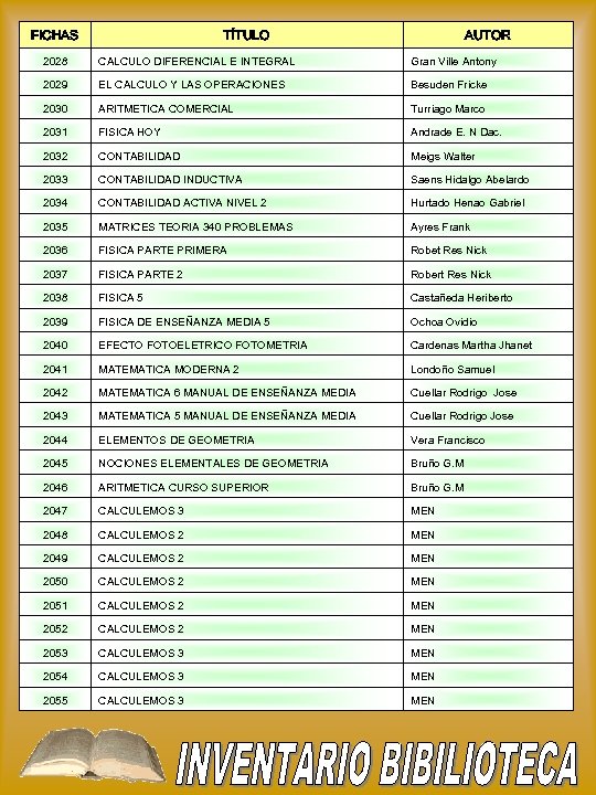 FICHAS TÍTULO AUTOR 2028 CALCULO DIFERENCIAL E INTEGRAL Gran Ville Antony 2029 EL CALCULO