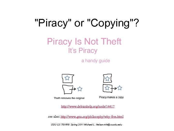 "Piracy" or "Copying"? http: //www. debianhelp. org/node/14417 see also: http: //www. gnu. org/philosophy/why-free. html