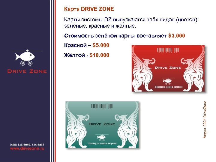 Карта DRIVE ZONE Карты системы DZ выпускаются трёх видов (цветов): зелёные, красные и жёлтые.