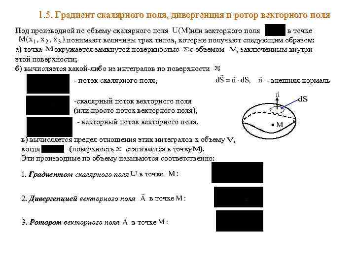 Ротор градиента. Дивергенция и ротор векторного поля. Понятие градиента скалярного поля. Дивергенция векторного поля в точке. Скалярное поле и векторное поле.