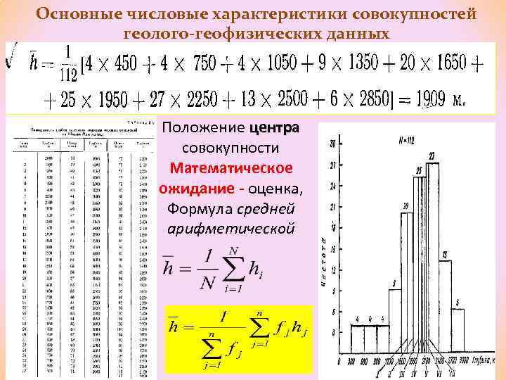 Основные числовые характеристики совокупностей геолого-геофизических данных Числовые характеристики случайной величины параметры, имеющие численное значение.