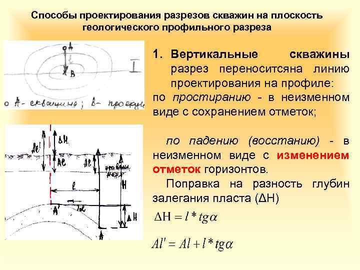 Способы проектирования разрезов скважин на плоскость геологического профильного разреза 1. Вертикальные скважины разрез переноситсяна