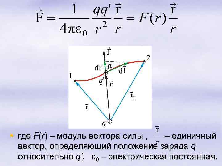 § где F(r) – модуль вектора силы , – единичный вектор, определяющий положение заряда