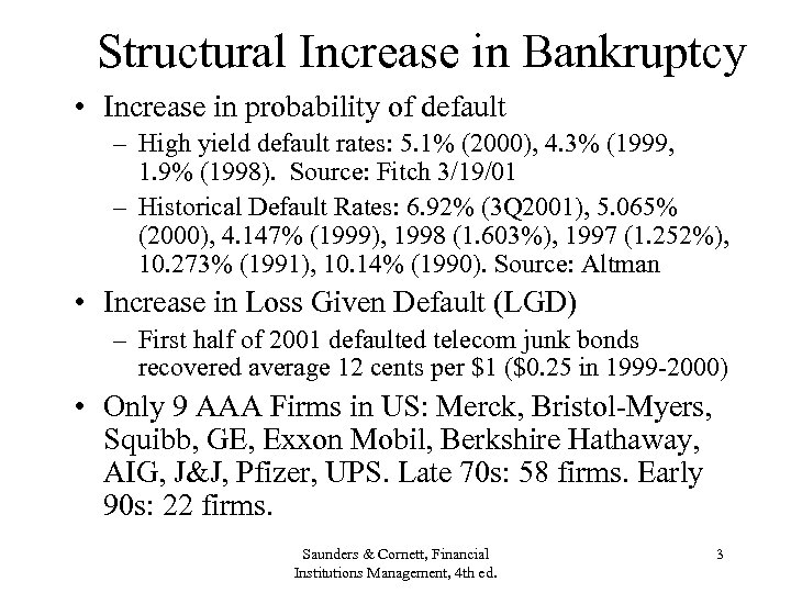 Structural Increase in Bankruptcy • Increase in probability of default – High yield default