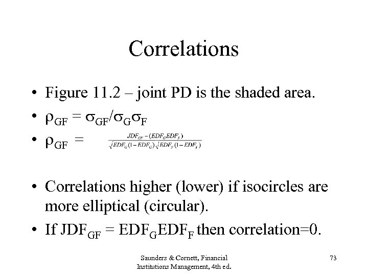 Correlations • Figure 11. 2 – joint PD is the shaded area. • GF