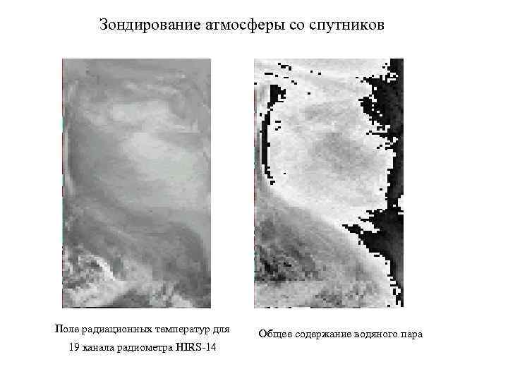 Зондирование атмосферы со спутников Поле радиационных температур для 19 канала радиометра HIRS-14 Общее содержание