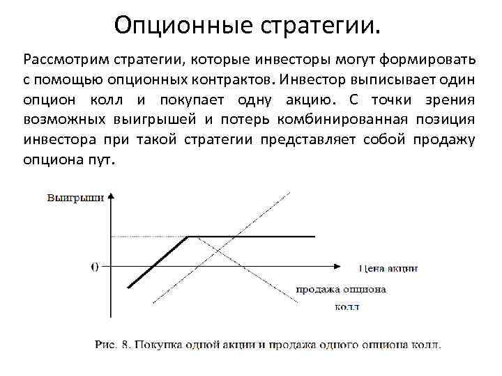 Опционные стратегии. Рассмотрим стратегии, которые инвесторы могут формировать с помощью опционных контрактов. Инвестор выписывает