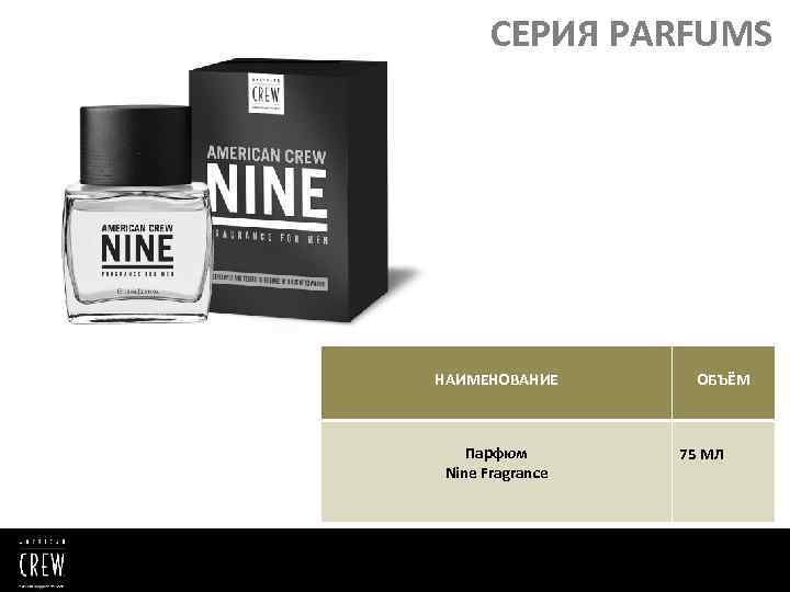 СЕРИЯ PARFUMS НАИМЕНОВАНИЕ Парфюм Nine Fragrance ОБЪЁМ 75 МЛ 