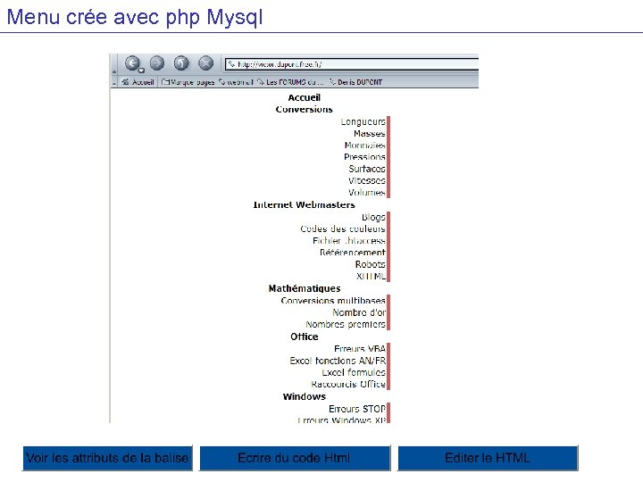 Menu crée avec php Mysql 