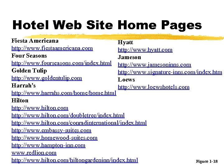 Hotel Web Site Home Pages Fiesta Americana Hyatt http: //www. fiestaamericana. com http: //www.