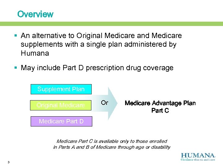 Overview § An alternative to Original Medicare and Medicare supplements with a single plan