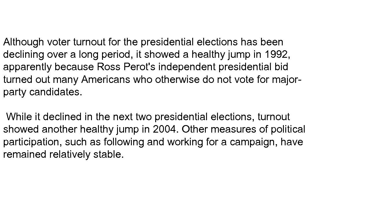 Although voter turnout for the presidential elections has been declining over a long period,