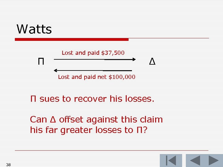 Watts Π Lost and paid $37, 500 Δ Lost and paid net $100, 000