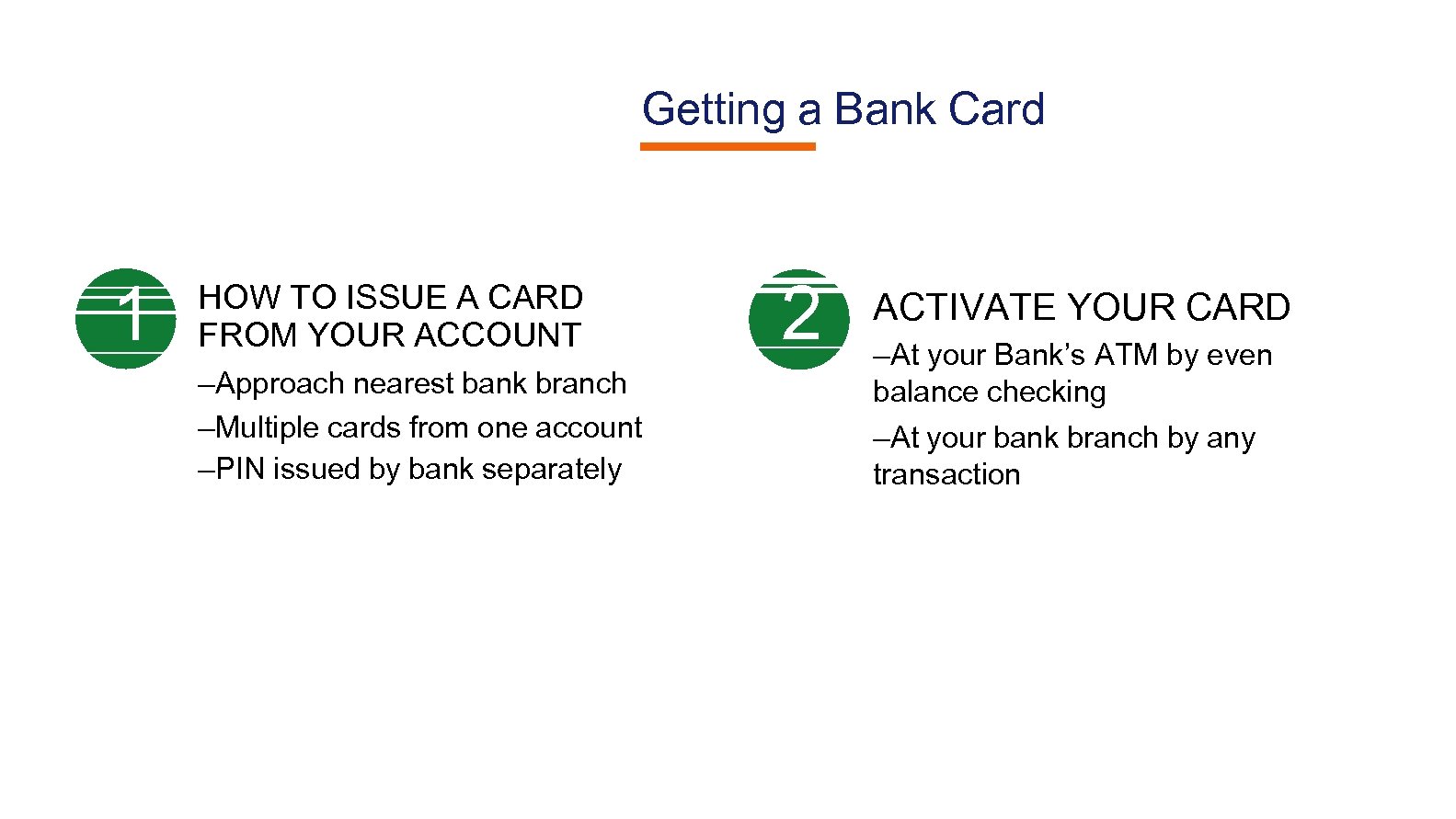 Getting a Bank Card 1 HOW TO ISSUE A CARD FROM YOUR ACCOUNT –Approach