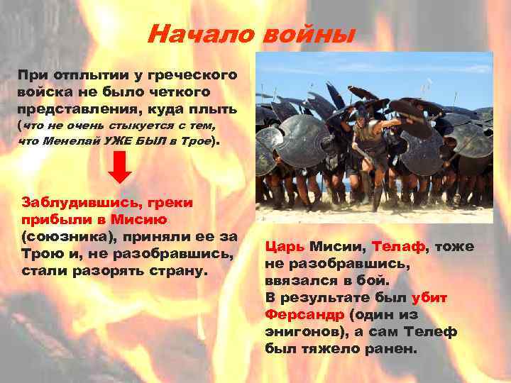 Начало войны При отплытии у греческого войска не было четкого представления, куда плыть (что