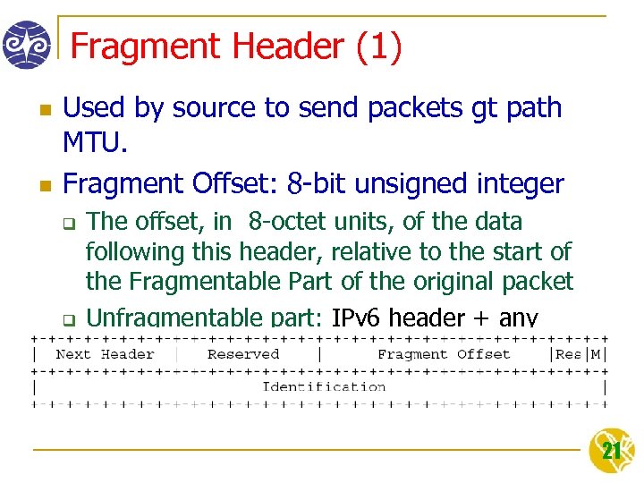 Fragment Header (1) n n Used by source to send packets gt path MTU.