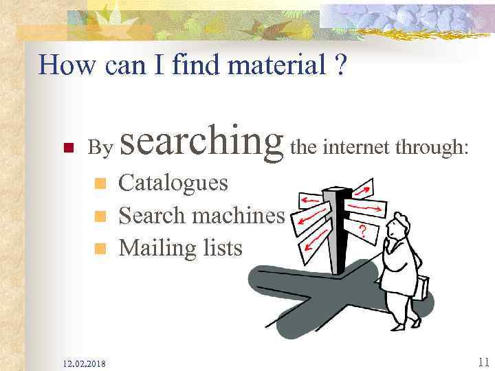 How can I find material ? n searching the internet through: By n n