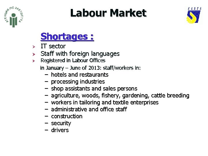 Labour Market Shortages : Ø Ø Ø IT sector Staff with foreign languages Registered