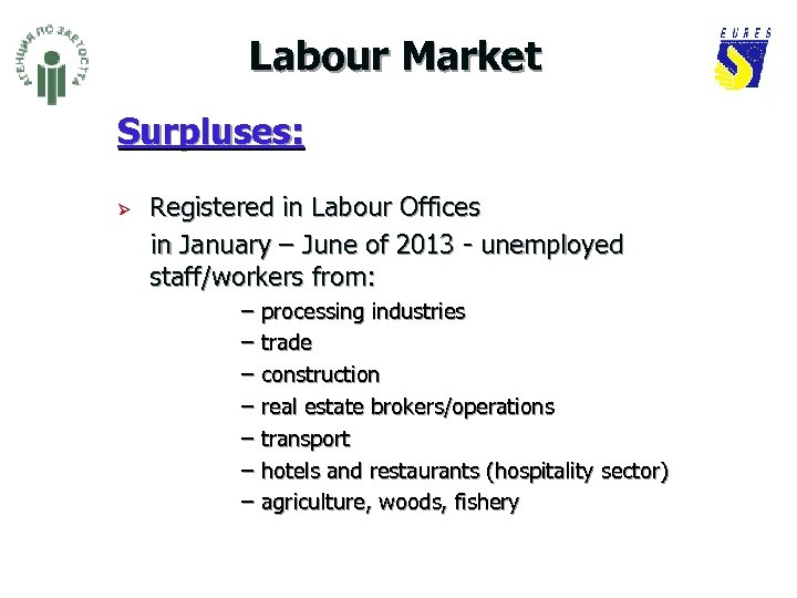 Labour Market Surpluses: Ø Registered in Labour Offices in January – June of 2013