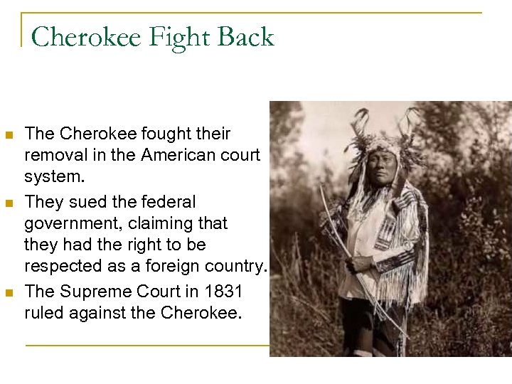 Cherokee Fight Back n n n The Cherokee fought their removal in the American