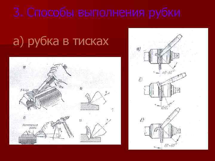 Каким способом выполнена. Способы выполнения рубки. Способы выполнения рубки металла. Приемы рубки металла в тисках. Процесс рубки металла в тисках.