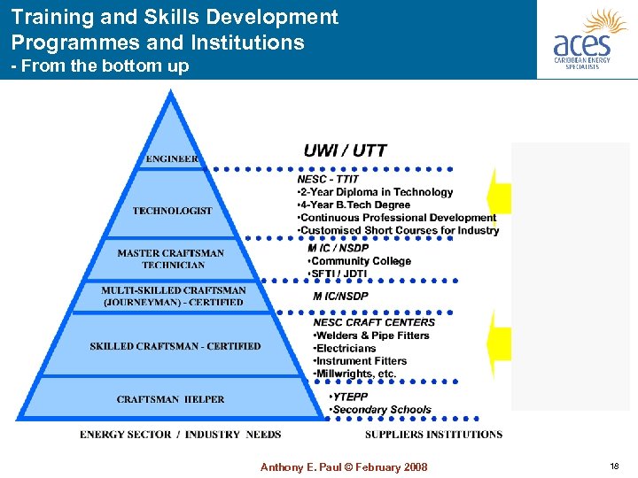 Training and Skills Development Programmes and Institutions - From the bottom up Anthony E.