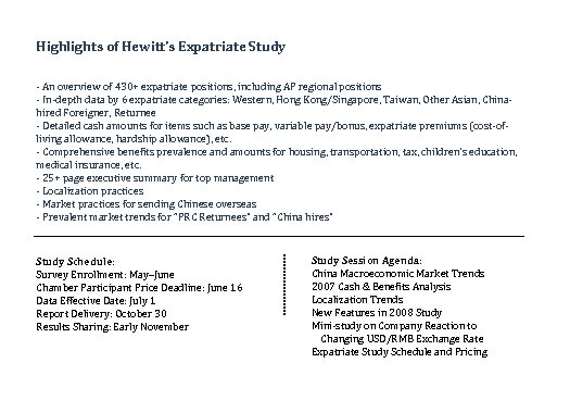Highlights of Hewitt’s Expatriate Study - An overview of 430+ expatriate positions, including AP