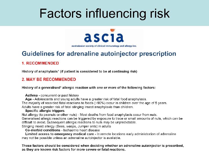 Factors influencing risk 