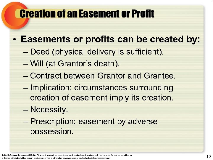 Creation of an Easement or Profit • Easements or profits can be created by: