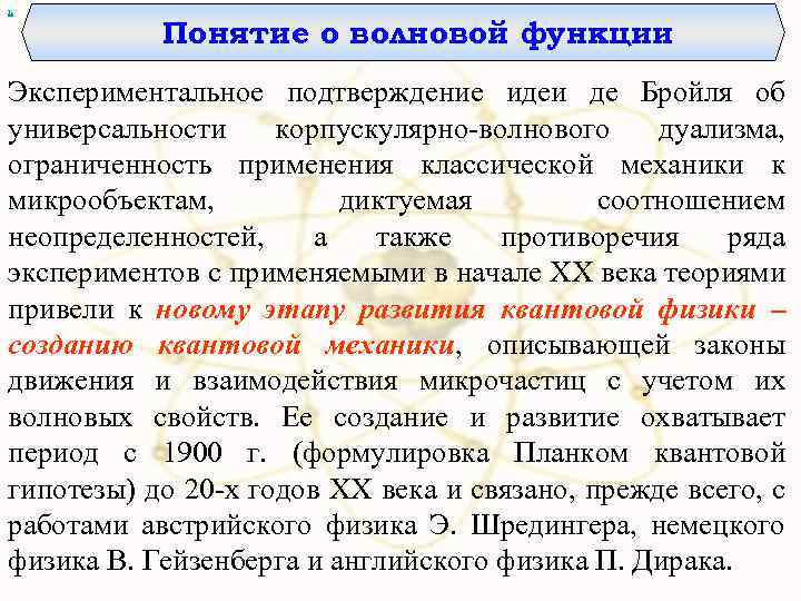 х Понятие о волновой функции Экспериментальное подтверждение идеи де Бройля об универсальности корпускулярно-волнового дуализма,
