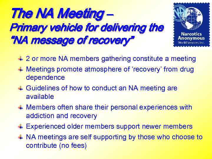 The NA Meeting – Primary vehicle for delivering the “NA message of recovery” 2