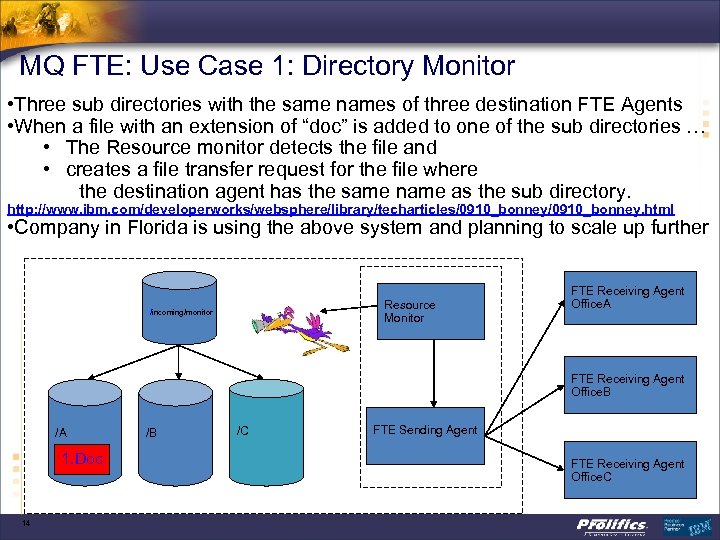 MQ FTE: Use Case 1: Directory Monitor • Three sub directories with the same