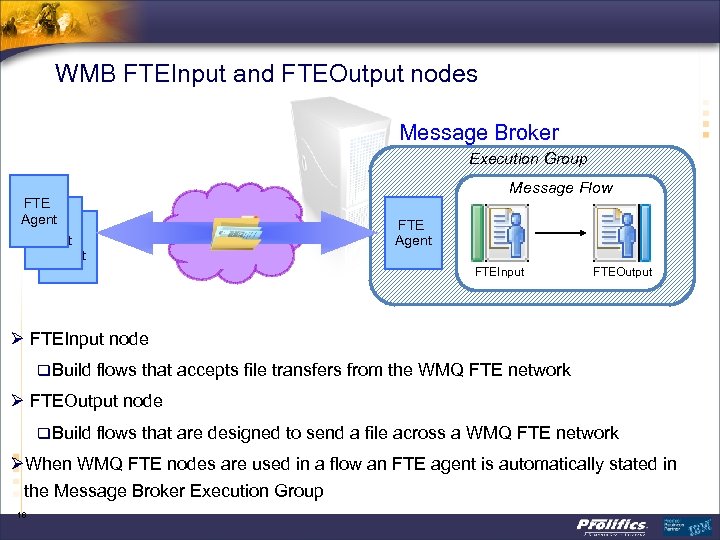 WMB FTEInput and FTEOutput nodes Message Broker Execution Group FTE Agent Message Flow FTE