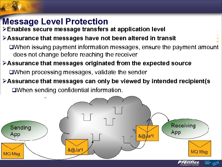 Message Level Protection ØEnables secure message transfers at application level ØAssurance that messages have