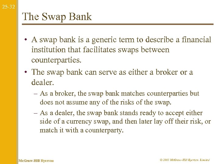 25 -32 The Swap Bank • A swap bank is a generic term to