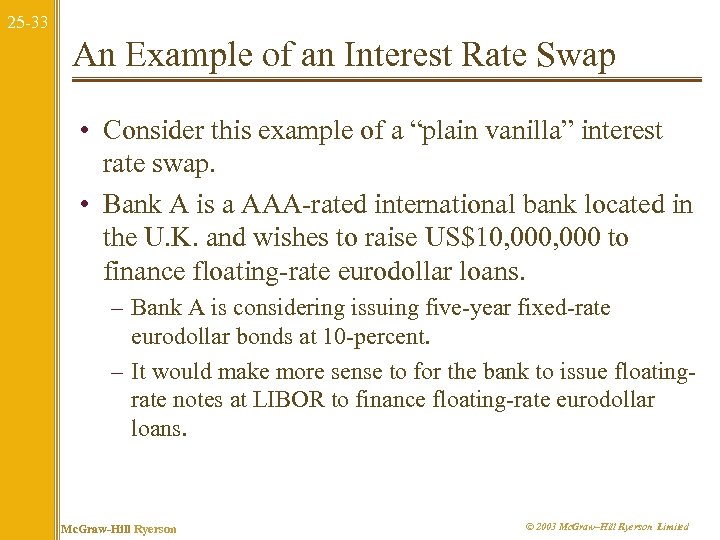 25 -33 An Example of an Interest Rate Swap • Consider this example of
