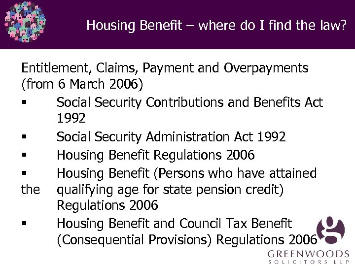 Housing Benefit – where do I find the law? Entitlement, Claims, Payment and Overpayments