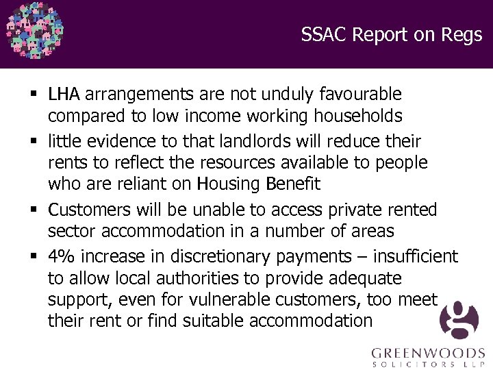 SSAC Report on Regs § LHA arrangements are not unduly favourable compared to low