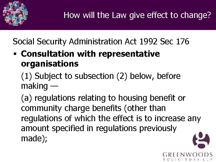 How will the Law give effect to change? Social Security Administration Act 1992 Sec