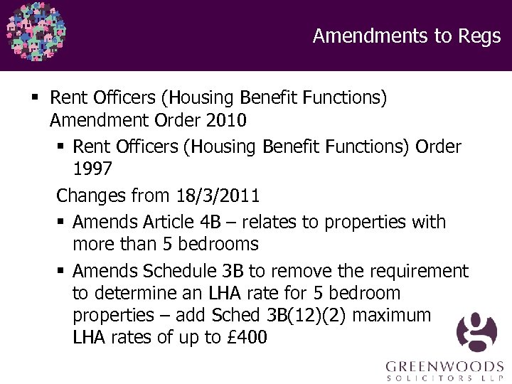 Amendments to Regs § Rent Officers (Housing Benefit Functions) Amendment Order 2010 § Rent