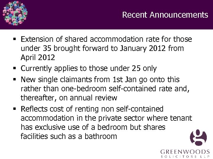 Recent Announcements § Extension of shared accommodation rate for those under 35 brought forward