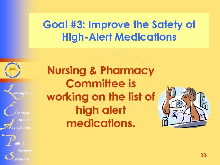 Goal #3: Improve the Safety of High-Alert Medications Nursing & Pharmacy Committee is working