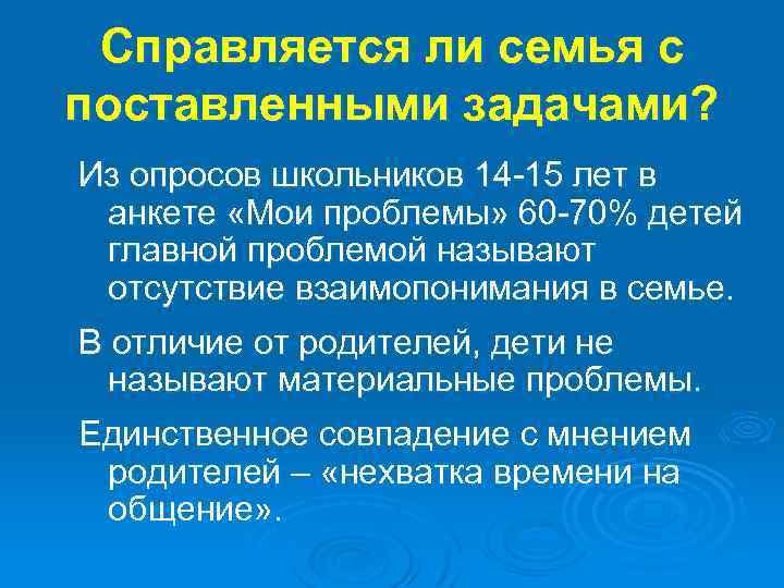 Справляется ли семья с поставленными задачами? Из опросов школьников 14 -15 лет в анкете