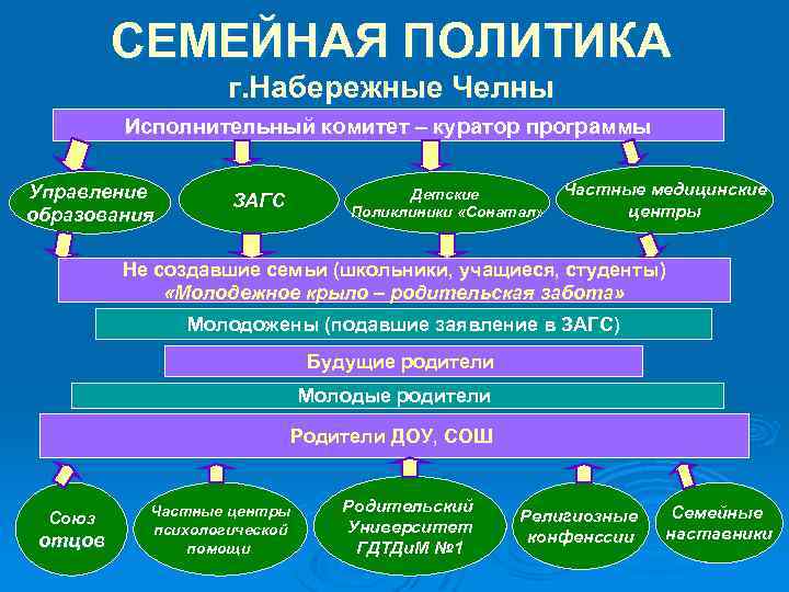 СЕМЕЙНАЯ ПОЛИТИКА г. Набережные Челны Исполнительный комитет – куратор программы Управление образования Детские Поликлиники