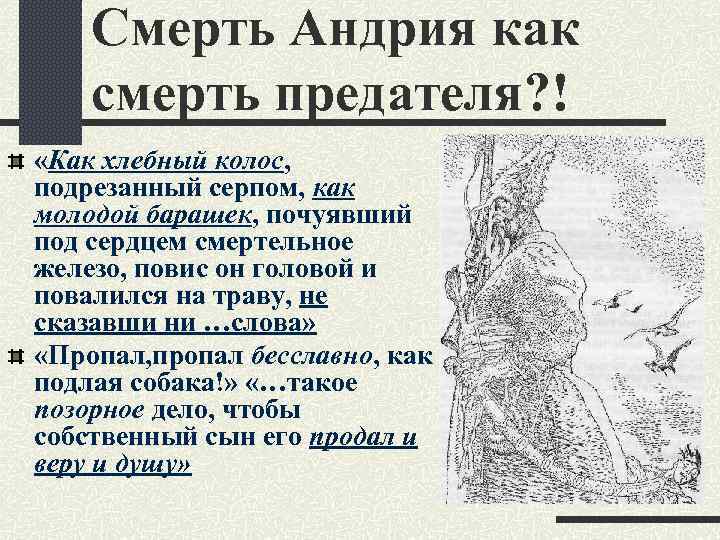Смерть Андрия как смерть предателя? ! «Как хлебный колос, подрезанный серпом, как молодой барашек,