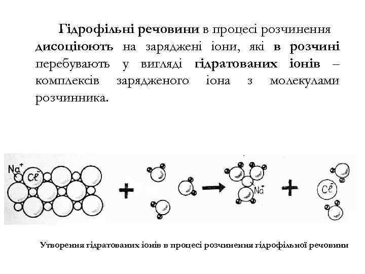 Гідрофільні речовини в процесі розчинення дисоціюють на заряджені іони, які в розчині перебувають у