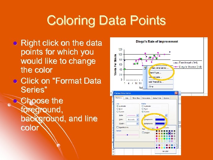 Coloring Data Points l l l Right click on the data points for which