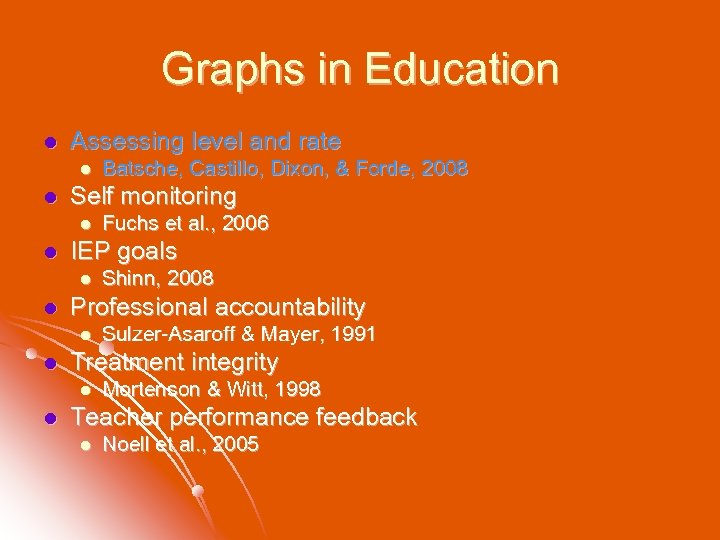 Graphs in Education l Assessing level and rate l l Self monitoring l l