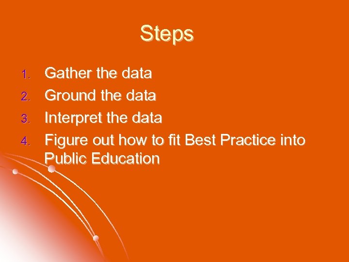Steps 1. 2. 3. 4. Gather the data Ground the data Interpret the data